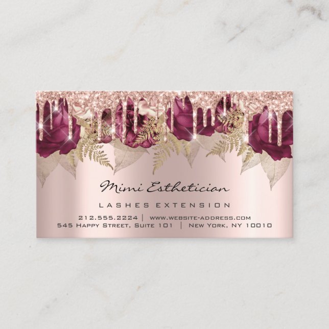 Aftercare Instructions Lash Rose Gold Drips Floral Business Card (Front)
