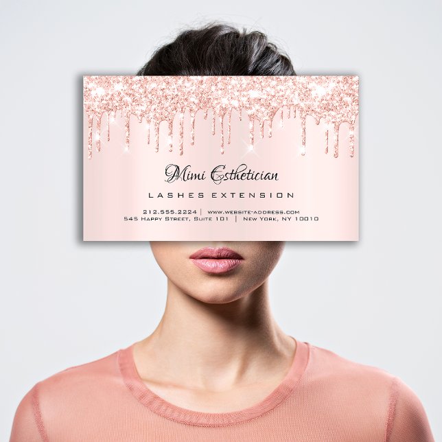 Aftercare Instructions Lash Rose Gold Drips Pink Business Card (Aftercare Instructions Lash Rose Gold Drips Pink Business Card)