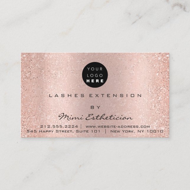 Aftercare Instructions Lash Rose Pink Glitter Logo Business Card (Front)