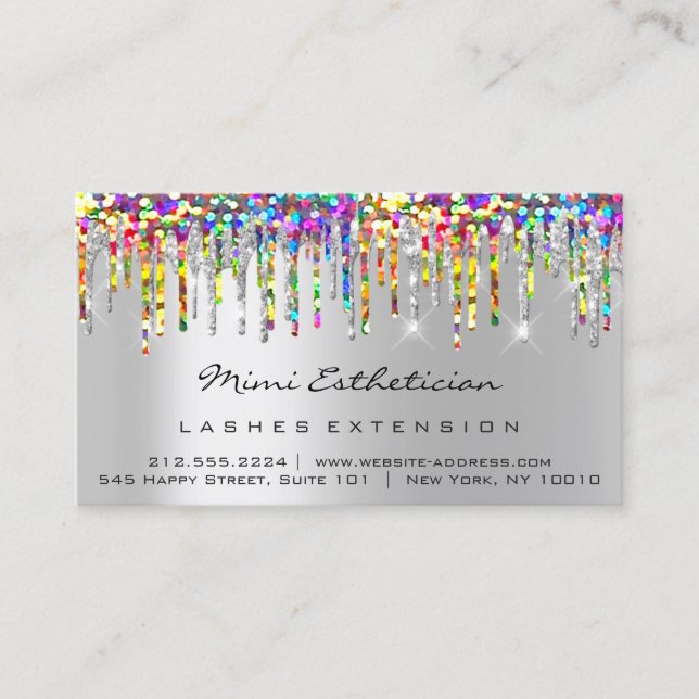 Aftercare Instructions Lash Silver Holograph Drips Business Card (Front)