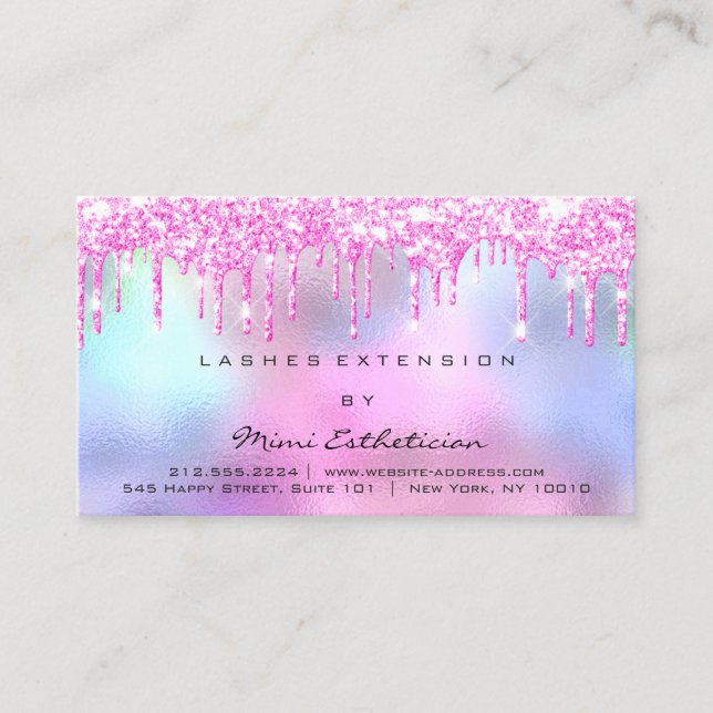 Aftercare Instructions Lashe Rose Pink Drips Blue Business Card (Front)