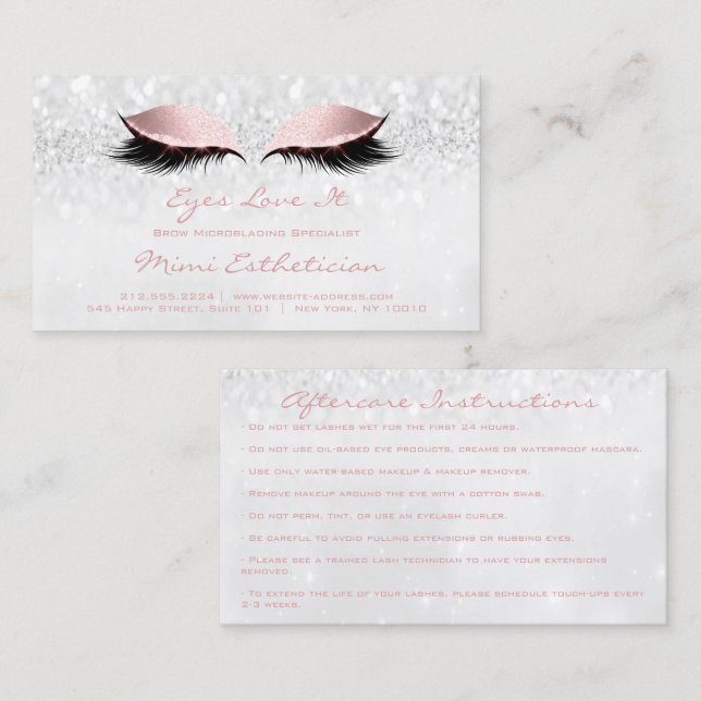 Aftercare Instructions Lashes Extension Pink Grey Business Card (Front/Back)