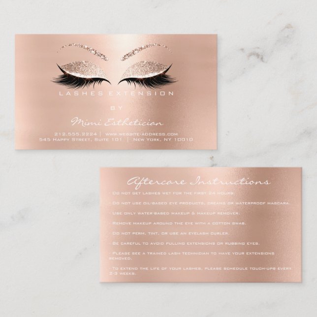 Aftercare Instructions Lashes Extension White Business Card (Front/Back)