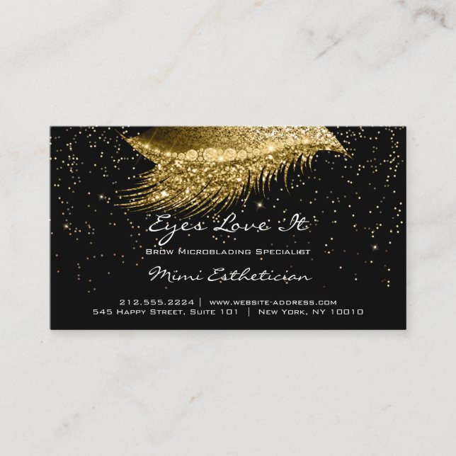 Aftercare Instructions Lashes Makeup Black Gold Business Card (Front)