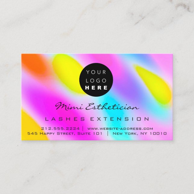 Aftercare Instructions Lashes Pink  Holograph Logo Business Card (Front)