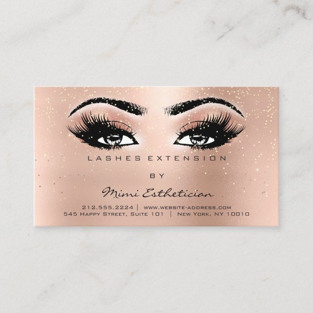 Aftercare Instructions Lashes Rose Sparkly Eyes Business Card (Front)