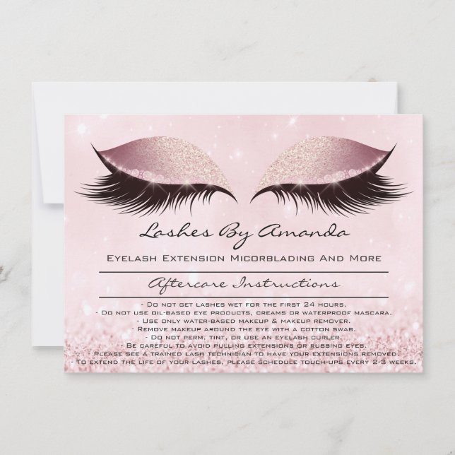 Aftercare Instructions Pink Blush Gol Blush Makeup Invitation (Front)