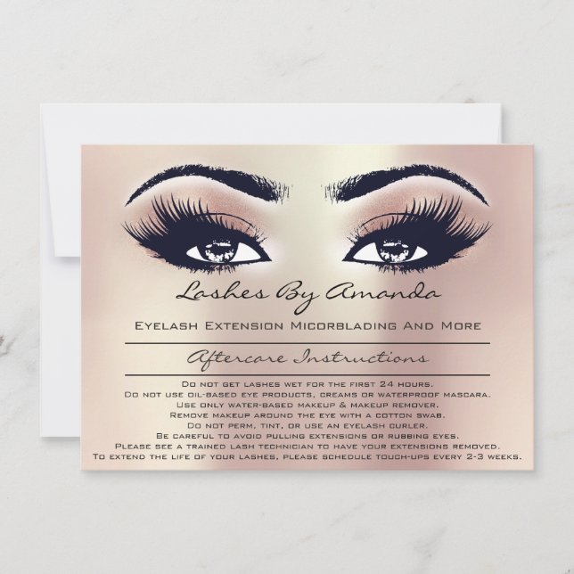 Aftercare Instructions Pink Rose Gold Peach Makeup Invitation (Front)