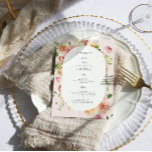 Afterglow Floral Garden Blooms Wedding Menu<br><div class="desc">This romantic floral wedding menu features a soft watercolor garden border surrounding an elegant arched frame for a timeless and feminine look. Blush, peach, and warm greenery florals create a delicate backdrop that feels refined, airy, and effortlessly romantic. Perfect for garden weddings, spring and summer celebrations, and couples drawn to...</div>