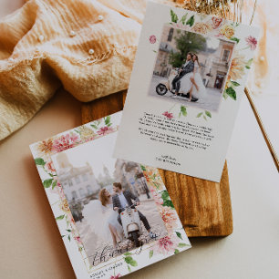 Afterglow Garden Floral Wedding Photo Thank You Card