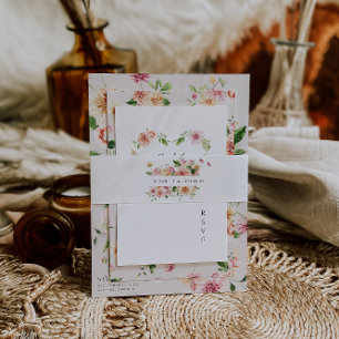 Afterglow Monogram Romantic Floral Wedding Invitation Belly Band