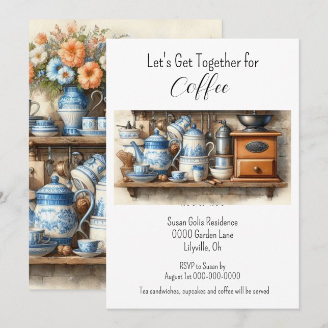 Afternoon Coffee Get Together  Invitation (Front/Back)