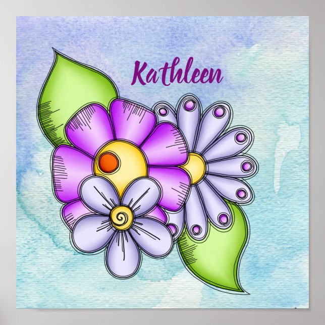 Afternoon Delight Watercolor Doodle Flower Poster (Front)