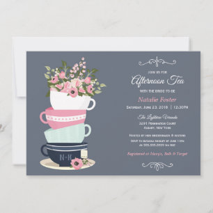 Afternoon Tea Bridal Shower Invitation Blue Pink