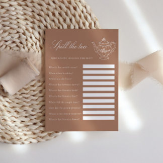 Afternoon Tea Brown Bridal Shower Party Game Enclosure Card