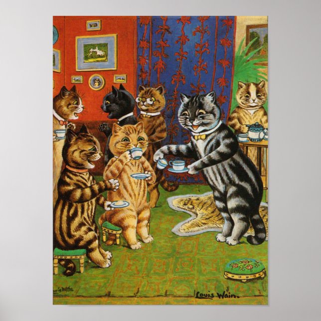 Afternoon Tea Cats, Louis Wain Poster (Front)