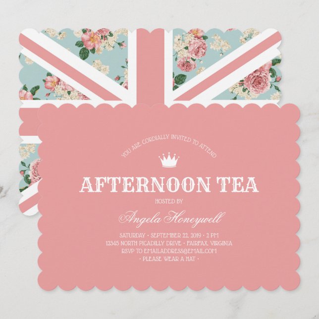 Afternoon Tea English Roses UK Flag 2 Invitation (Front/Back)
