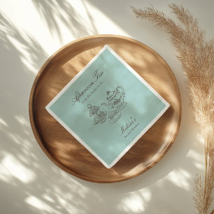 Afternoon Tea Hand-drawn Blue Bridal Shower Napkin