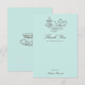 Afternoon Tea Hand-drawn Blue Bridal Shower Thank You Card