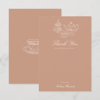 Afternoon Tea Hand-drawn Brown Bridal Shower Thank You Card