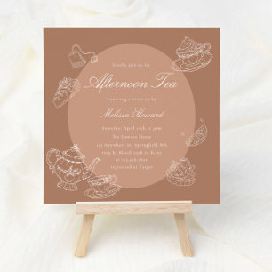 Afternoon Tea Hand-drawn Pink Bridal Shower Invitation