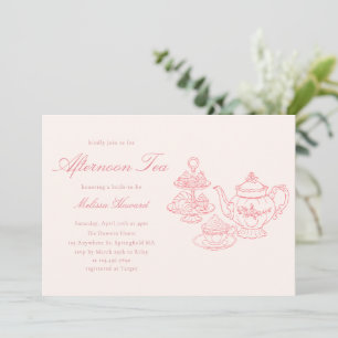Afternoon Tea Hand-drawn Pink Bridal Shower Invitation