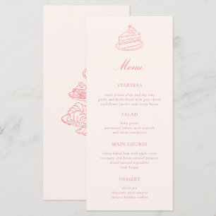 Afternoon Tea Hand-drawn Pink Bridal Shower Menu