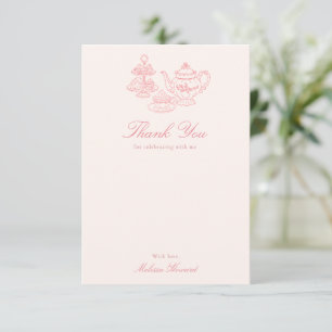Afternoon Tea Hand-drawn Pink Bridal Shower Thank You Card