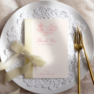 Afternoon Tea Hand-drawn Pink Bridal Shower Thank You Card