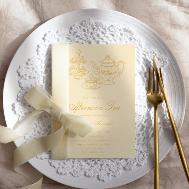 Afternoon Tea Hand-drawn Yellow Bridal Shower Invitation (Creator Uploaded)