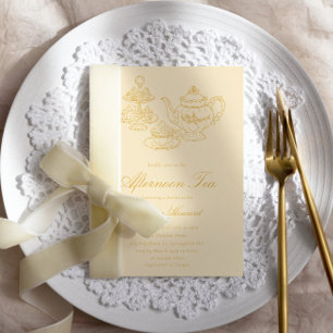 Afternoon Tea Hand-drawn Yellow Bridal Shower Invitation
