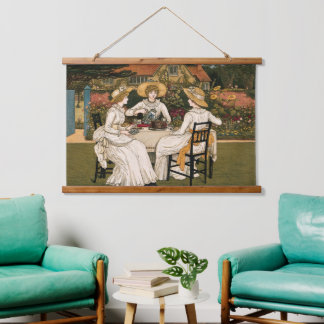 Afternoon Tea in Garden, Tea,Cake,& Friendship Art Hanging Tapestry