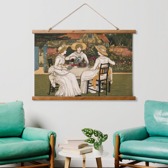 Afternoon Tea in Garden, Tea,Cake,& Friendship Art Hanging Tapestry (Living Room)