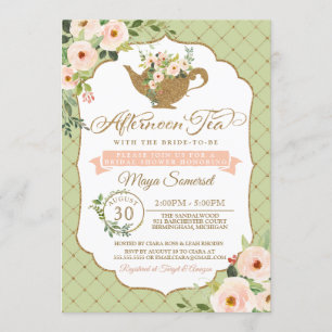 Afternoon Tea Luxury Blush Floral Bridal Shower Invitation