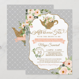 Afternoon Tea Luxury Blush Floral Bridal Shower Invitation