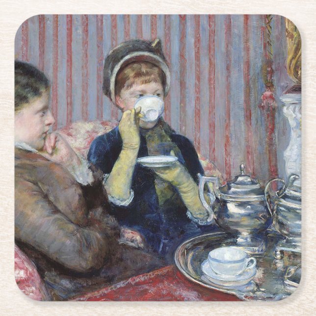 Afternoon Tea, Mary Cassatt Square Paper Coaster (Front)