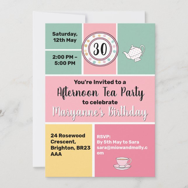 Afternoon tea party fifties style retro vibes invitation (Front)
