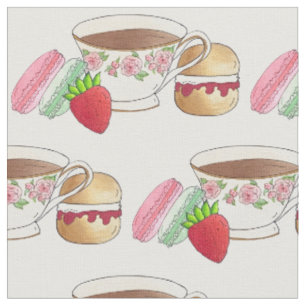Afternoon Tea Party Macarons Teacup Cream Scone Fabric