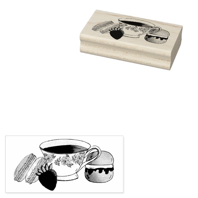 Afternoon Tea Party Macarons Teacup Cream Scone Rubber Stamp (Stamped)