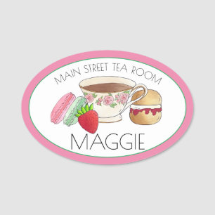 Afternoon Tea Party Macarons Teacup Teahouse Shop Name Tag