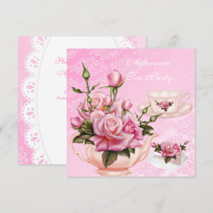 Afternoon Tea Party Pink Peach Rose Floral Teapot Invitation