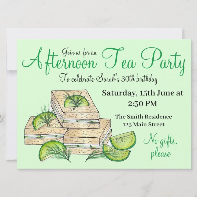 Afternoon Tea Party Shower Cucumber Sandwiches Invitation (Front)
