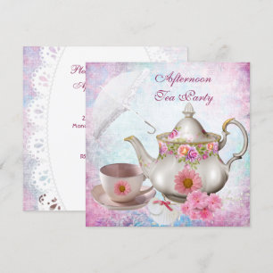 Afternoon Tea Party umbrella Pink Floral Teapot Invitation