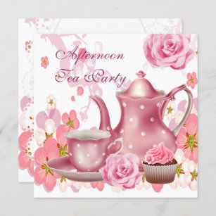 Afternoon Tea Party Vintage Pink Rose Teapot Invitation