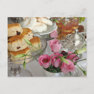 Afternoon Tea Postcard Scones Pink Flowers Teapot