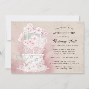 Afternoon Tea Teacups Vintage Bridal Shower Invitation
