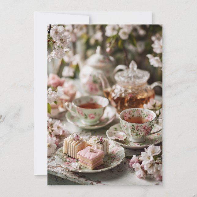 Afternoon Tea & Tiny Toes | Soft Florals  Invitation (Front)