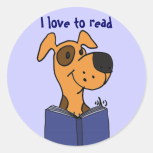 AG- I love to read dog cartoon stickers