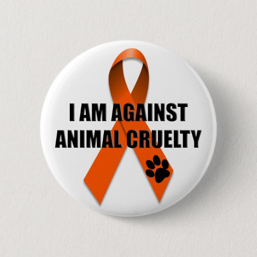 Image of Against Animal Cruelty Orange Awareness Ribbon 6 Cm Round Badge