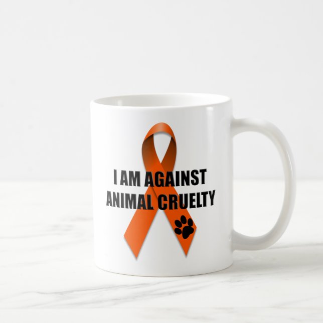 Against Animal Cruelty Orange Awareness Ribbon Coffee Mug (Right)
